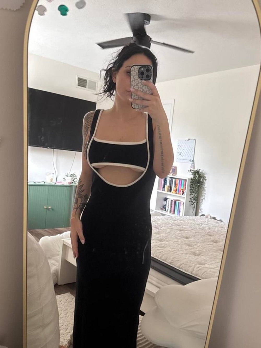Black Cutout Tank Maxi Dress with White Trim